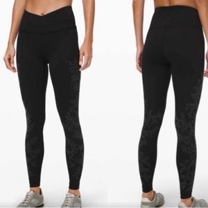 Lululemon Always On High Rise Tight Legging Flocked Floral Cross Waist Black 6